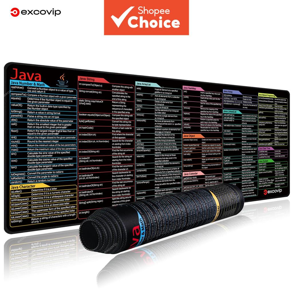 Teclas de atalho Java Mouse pad em inglês tapete grande com borda costurada, conforto macio antiderrapante para desktop