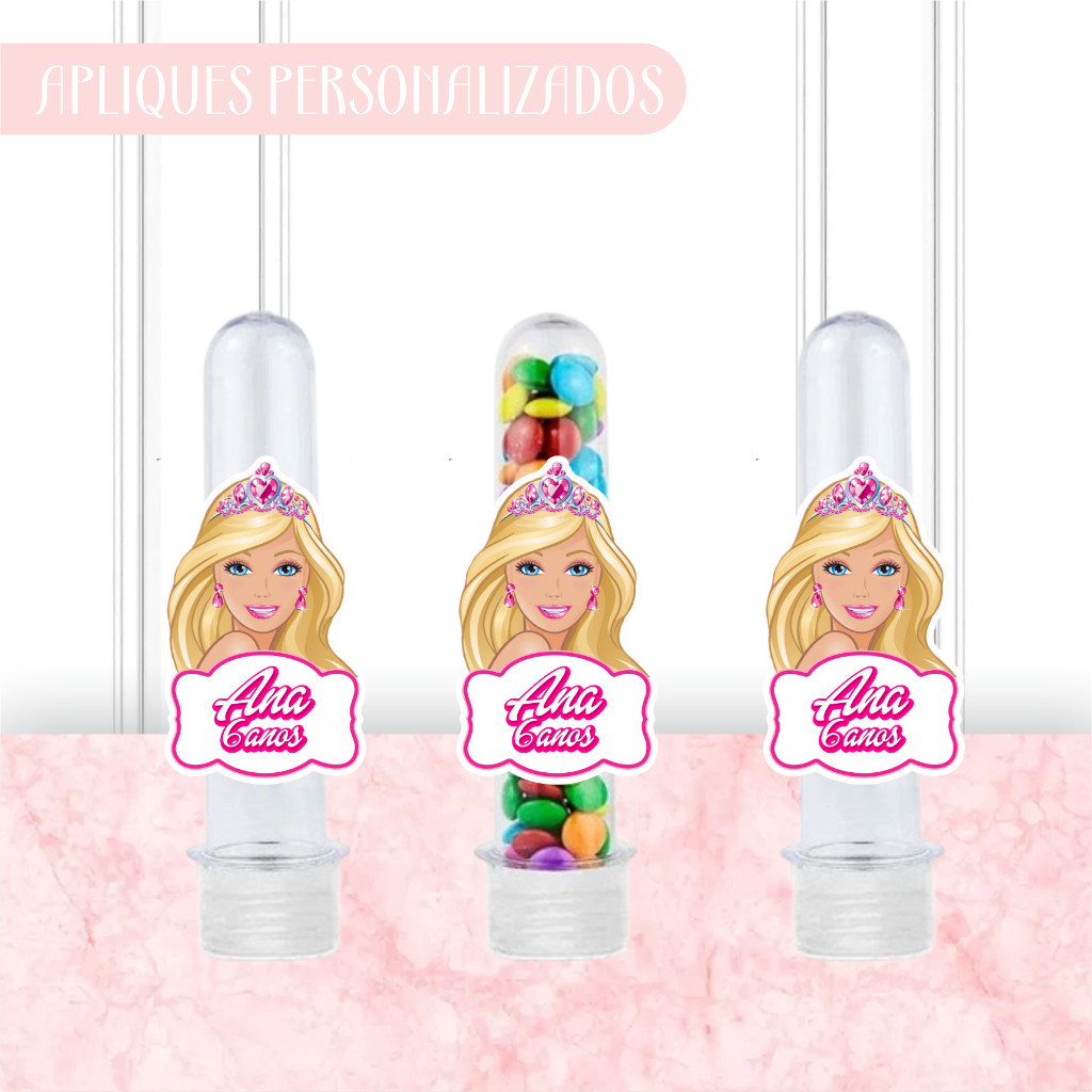 Apliques Personalizados para Tubetes Barbie Rosa -Lembrancinhas-Festa infantil-Aniversário-Papelaria