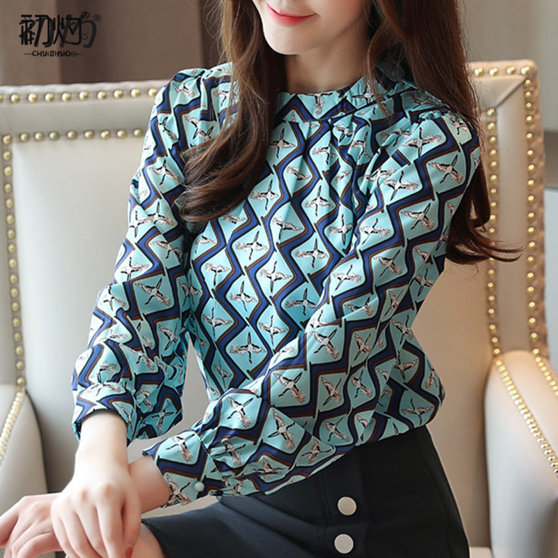 Camisa de Chiffon estilo ocidental feminina primavera outono 2026 novo estilo camisa de manga comprida camisa pequena ve