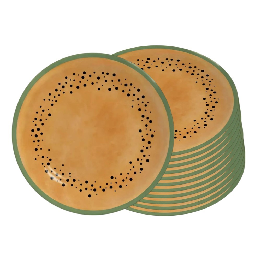 Jogo 12 Prato de Sobremesa de Cerâmica 21cm Coup Mamão Frutas Tropicais Alleanza