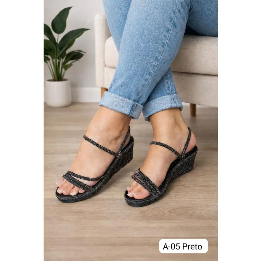 Sandália Anabela Salto Alças Feminino 5,5cm Confortável Casual Elegante com Solado Antiderrapante