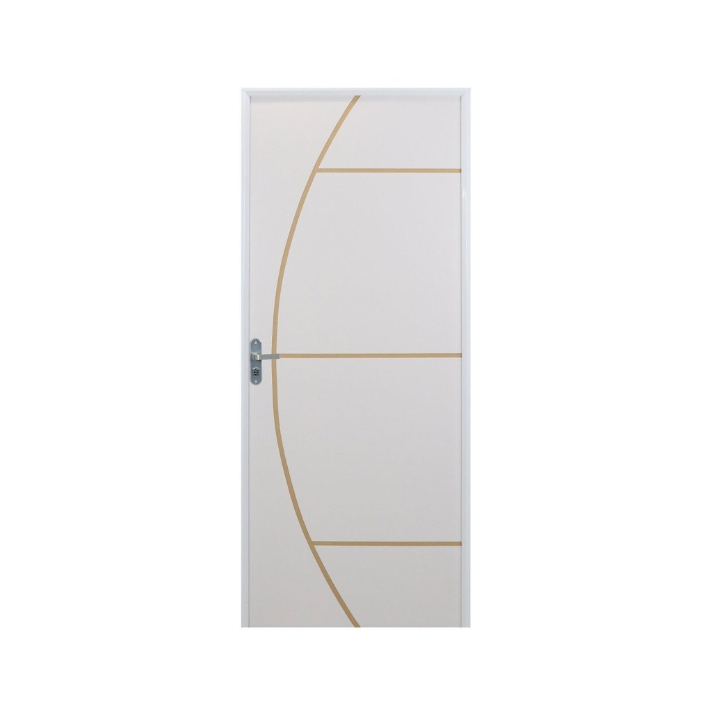 Kit Porta de Madeira Decorada 212x85cm com Batente de Aluminio 3,6cm Gáucha MGM Abertura Esquerda Branco Branco