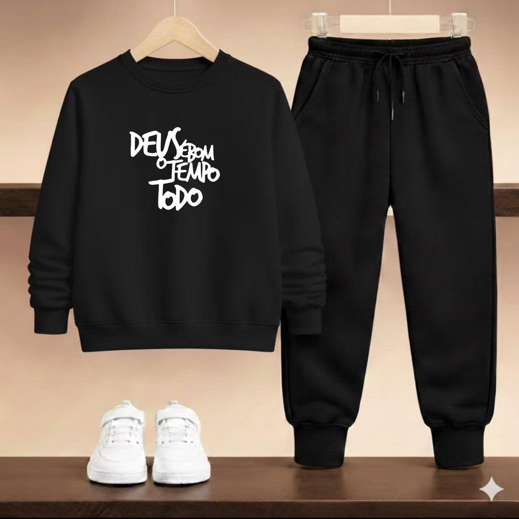 Conjunto Conjunto Moletom Careca sem capuz  Infantil Blusa e Calça Kids Flanelado Masculino Menino Criança Inverno
