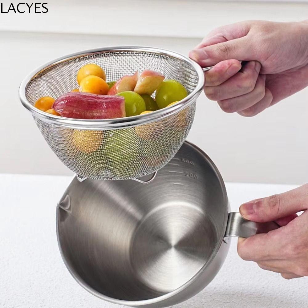 LACYES 2 Pçs/set Coador De Aço Inoxidável , Com Alça Cesta De Drenagem De Grande Capacidade , Alimentos Durável