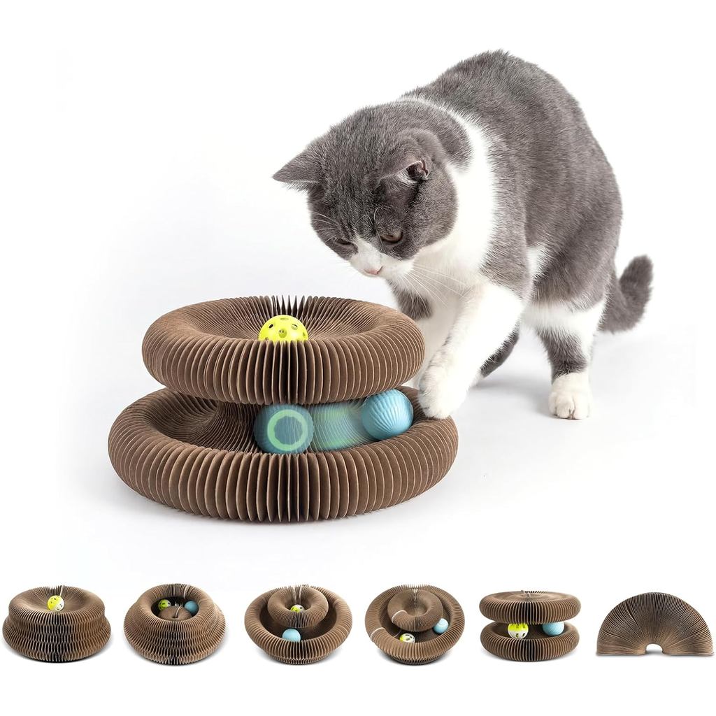Arranhador Mágico para Gatos com Bola Elétrica Automática, Placa de Arranhar Interativa 2 em 1 de Papelão e Bola de Brin
