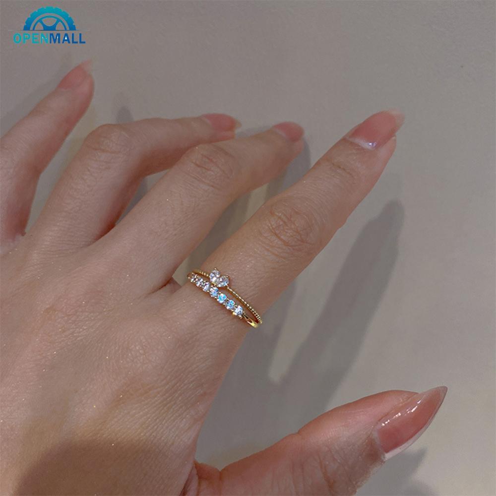 OPENMALL 2 Pçs/Set Simples Brilhante Em Forma De Coração Strass Anéis Abertura Ajustável Liga De Ouro Feminino Jóias Ace