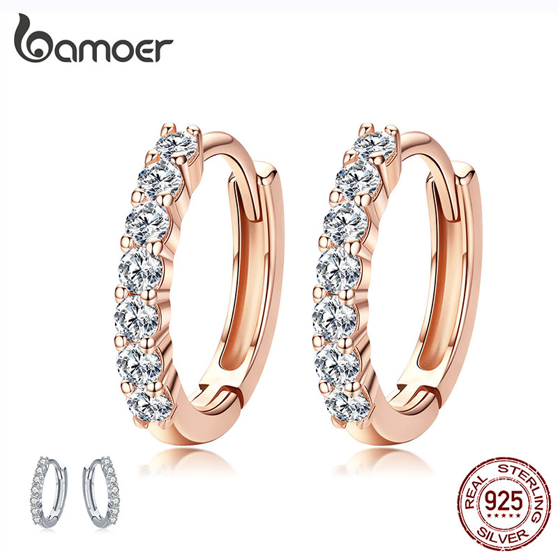 Brincos De Argola De Prata Esterlina 925 Bamoer Cristal Deslumbrante Para Mulheres E Meninas SCE351