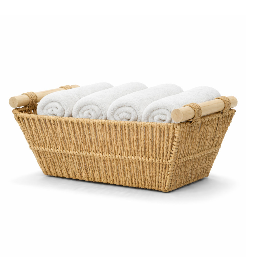 Cesto P Fibra Nature Alça Bambu 30 cm Casa Sala Quarto Luxo