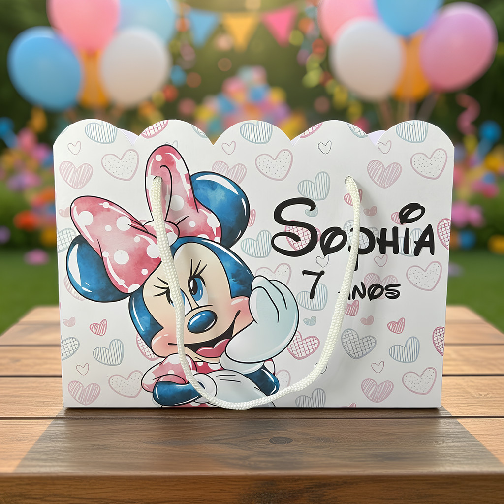 Kit Sacolinha Sacola Papelaria Personalizada Minnie Sacolinha de Lembrancinha Caixinha para Festa