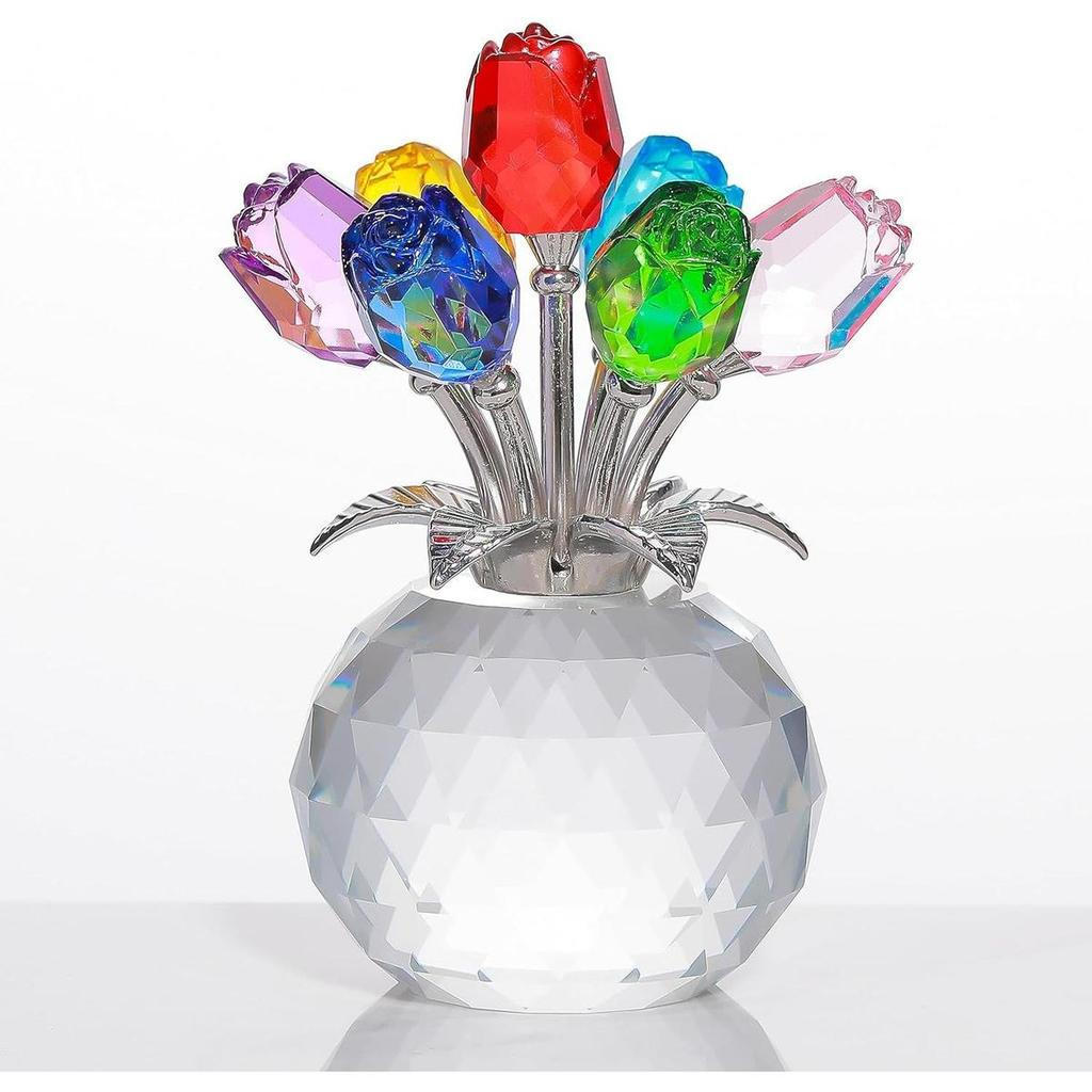 Rosas Coloridas, Ornamentos de Flores de Cristal e Vasos de Flores. Joias Artesanais de Cristal K9, Adequadas Prese