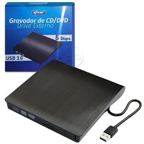 Gravador e Leitor CD/DVD Externo Knup KP-LE303 Slim USB 3.0 Tipo-C 5Gbps para PC Ultrabook
