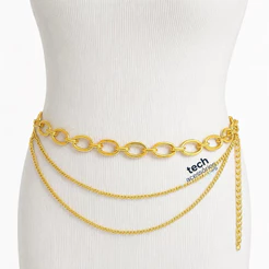 Cinto Corrente Oval CAIDA Moda Blugeira Prata e Dourado