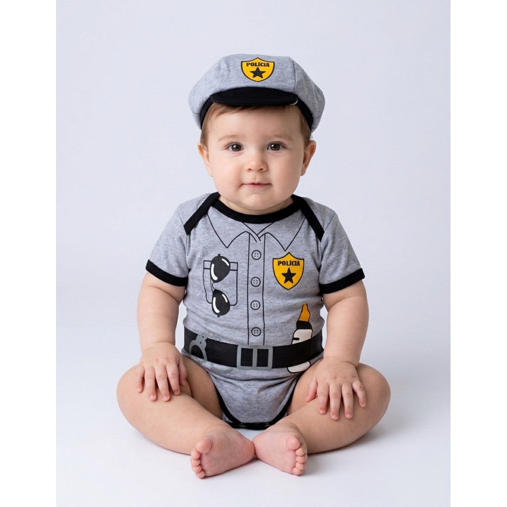 Body Bebê Fantasia Policial + Boina