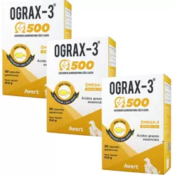 Kit 3 Ograx-3 500 Suplemento Cães Gatos Avert 30 Cápsulas