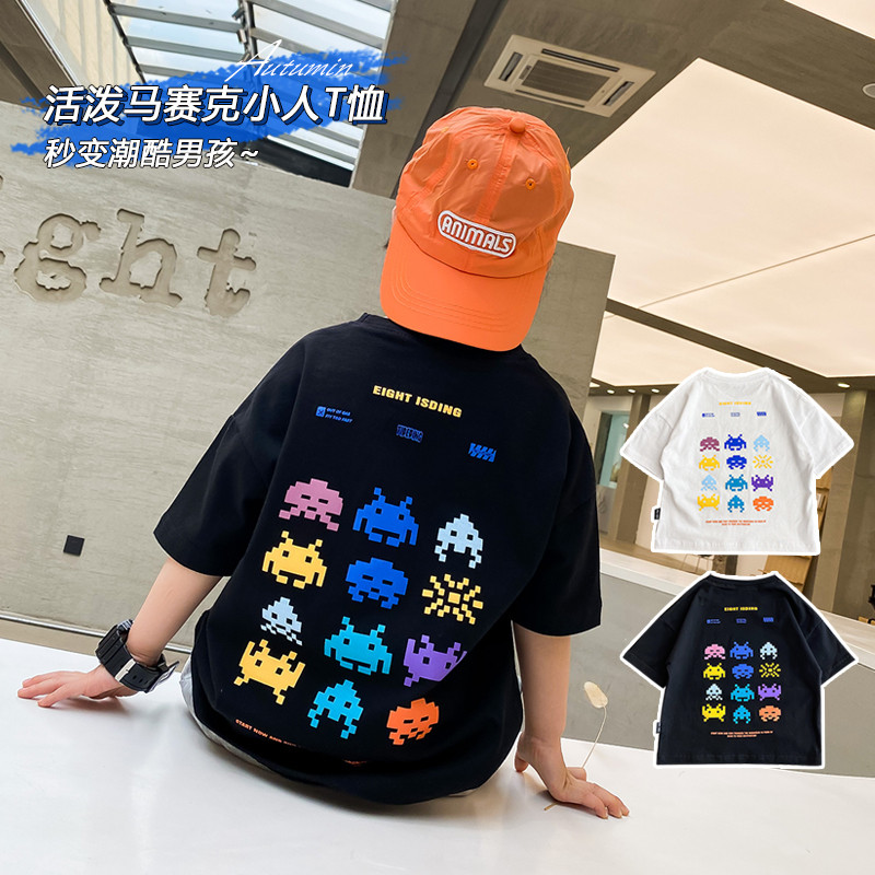 Meninos meia manga jogo topo 2025 verão crianças estilo ocidental meninos puro algodão camiseta crianças de manga curta 