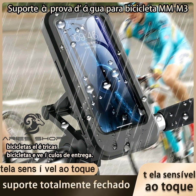 Suporte Celular Moto Impermeável com Proteção Contra Chuva Guidão Universal Bike Bicicleta Ajustável