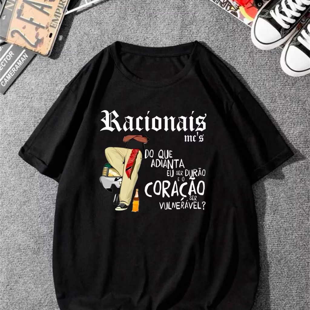 Camiseta Camisa Básica Racionais Mcs Vintage Streetwear Lançamento Masculina Feminina Unissex 100% Algodão