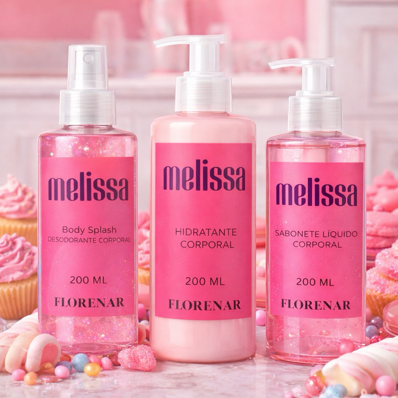 1 Kit Feminino Body Splash Melissa com gliter 200Ml + 1 Hidratante 200ML + 1 Sabonete 200Ml