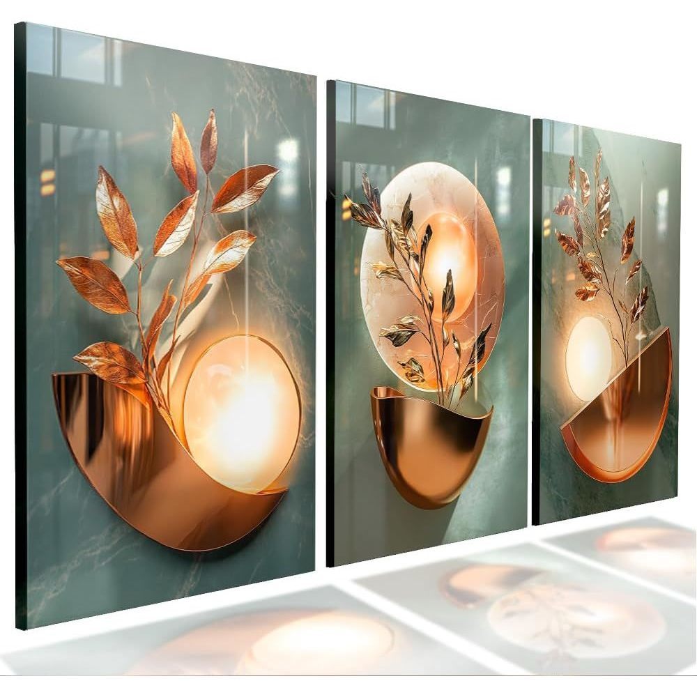 KIT 3 Decorative Artwork Abstract Floral Motif Modern Luxury Style Living Room Wall Decoration