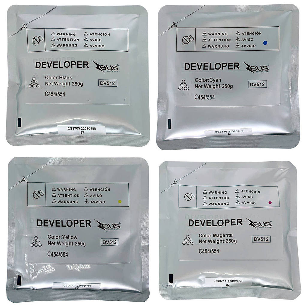 Kit 4 Cores Revelador Developer 4 x 250g Compatível com DV512 DV321 Zeus p/ C224 C284 C364 C454 C554