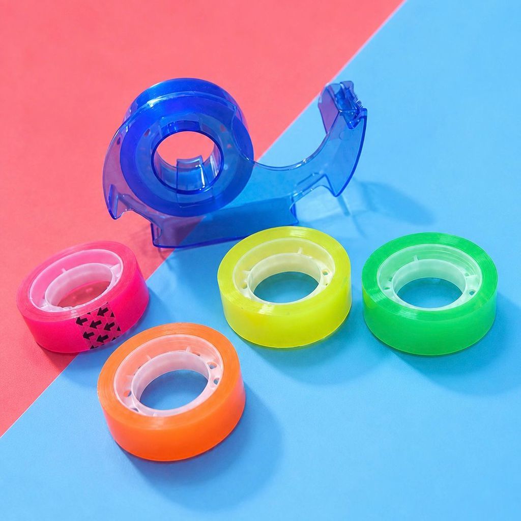 Fita Adesiva Colorida 15mm x 15m 5 Unidades com Suporte Cortador Prático para Escola e Escritório