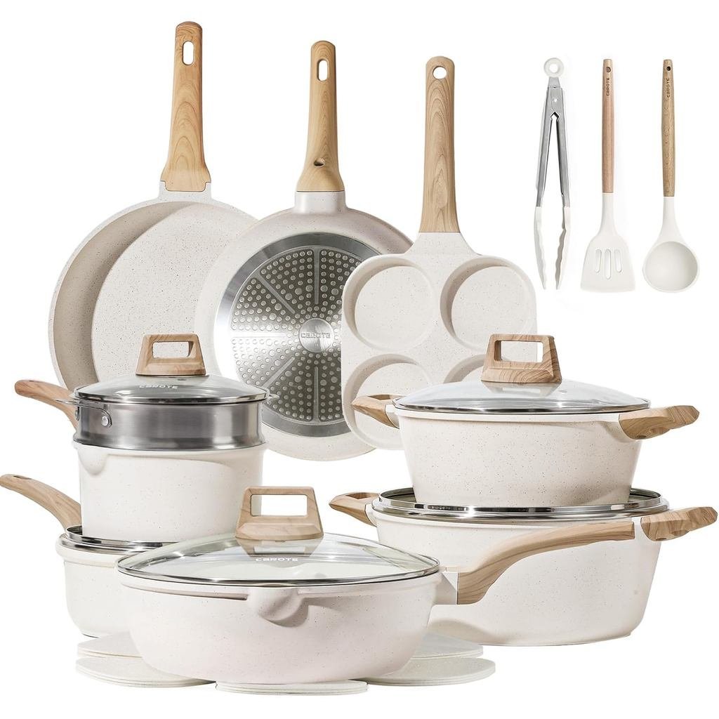 Conjunto de Panelas e Frigideiras CAROTE com 21 Peças, Conjunto de Utensílios de Cozinha Antiaderentes, Conjunto de Cozi