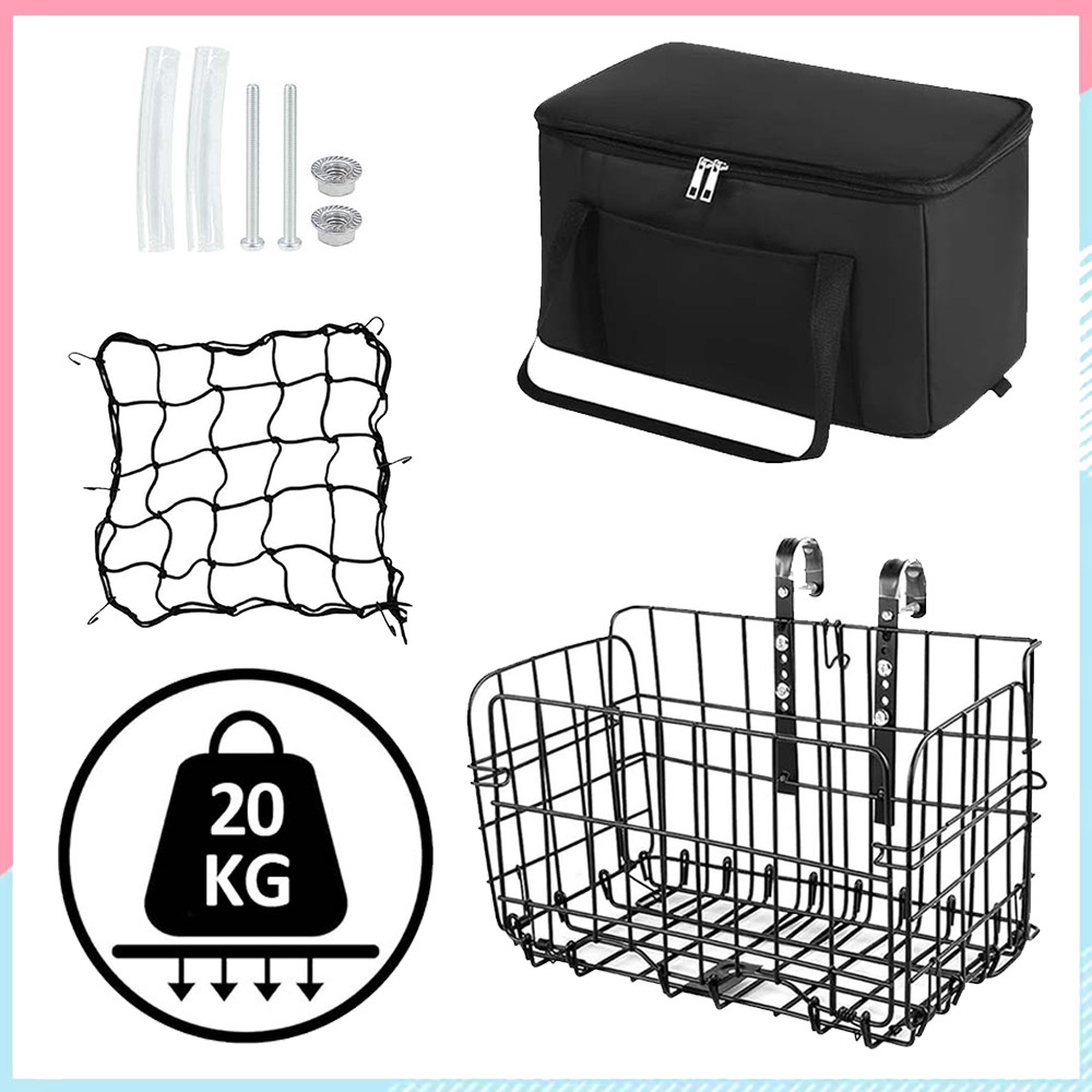 Cesta De Bicicleta,Cesta De Bicicleta Dobrável Com Bolsa De Forro E Rede De Carga,Suporte De Carga De Bicicleta Traseira