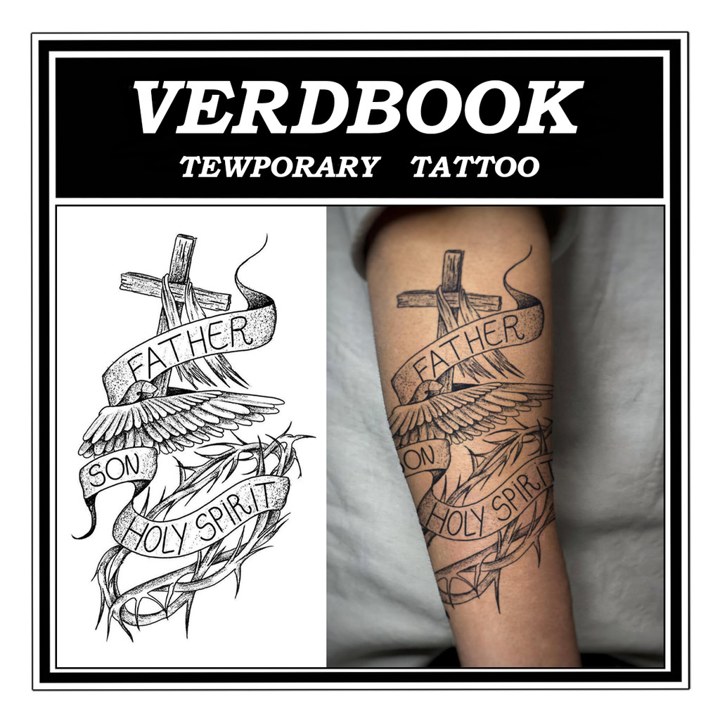 VERDBOOK Lasting 14 Days Temporary Waterproof Tattoo Sticker Fake Tattoo Holy Trinity Cross Pattern Herbal Magic Tattoos