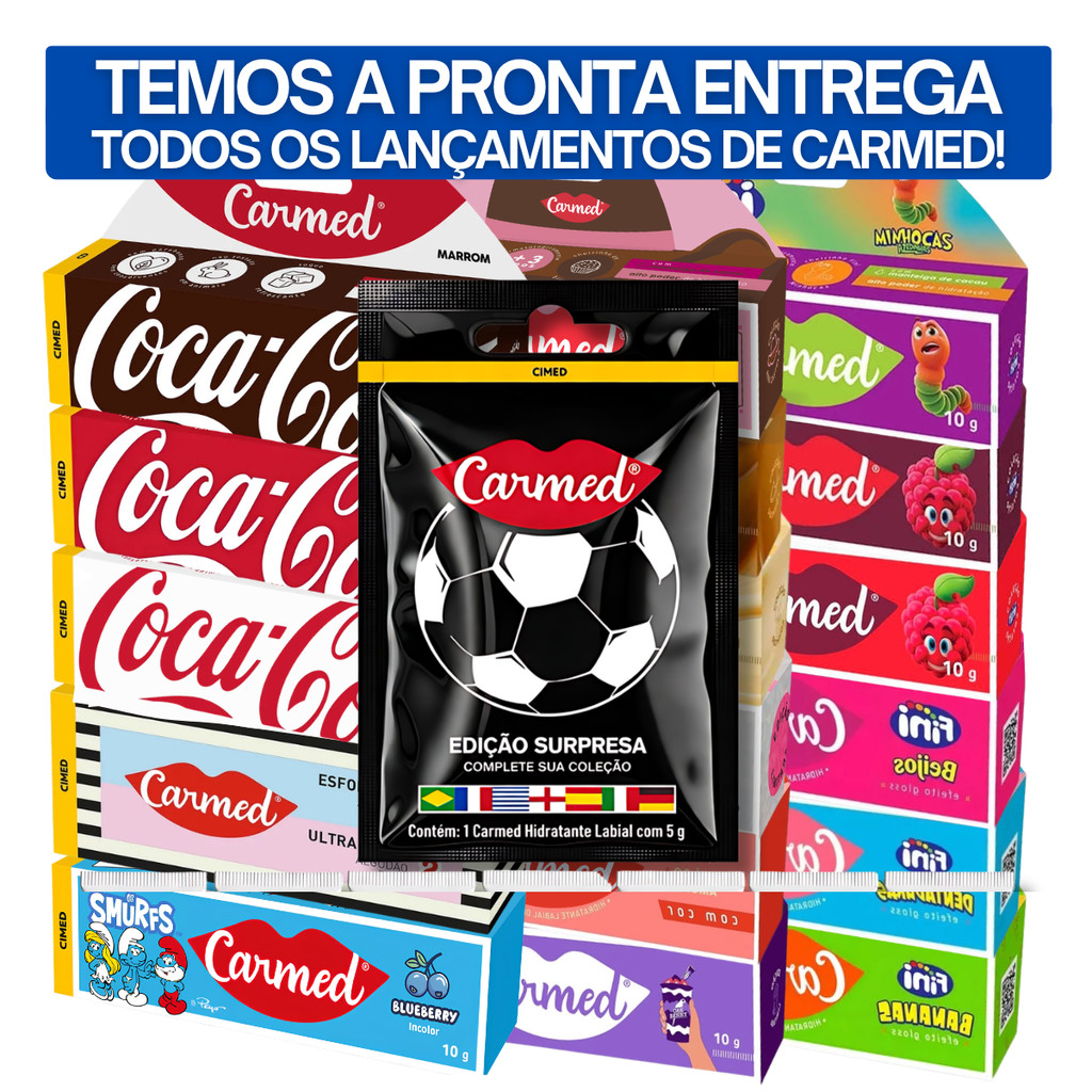 Hidratante Labial Carmed Todos Lançamentos - Seleções, Palmeiras, Máscara Chocolate, Sprite, Coca