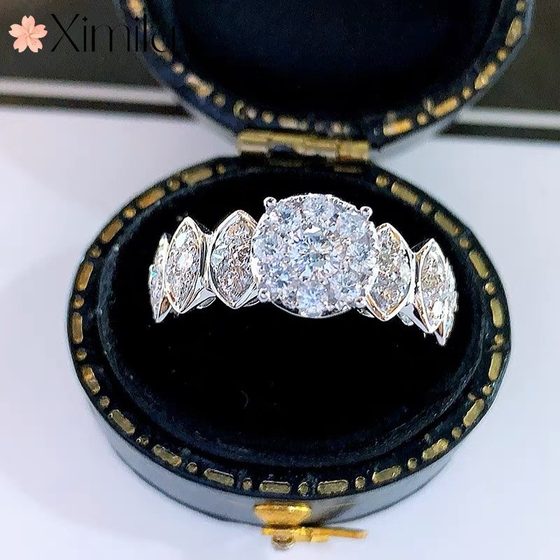 ♥ Original luxo luz estilo de luxo banhado 18K anel de ouro branco feminino anel de diamante anel de casamento jóias abe