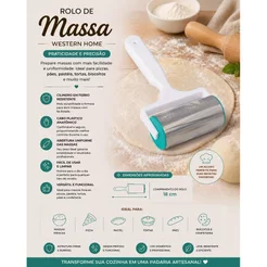 Rolo de Massa Ferro 18cm Cabo Plástico Western Home