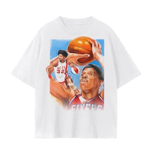 Camiseta Oversized Masculina Feminina Estampada Julius Erving Dr. J Nets 76ers Streetwear Basquete Vintage