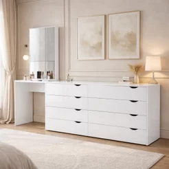 Cômoda Penteadeira 8 Gavetas com Espelho Porto Branco Branco