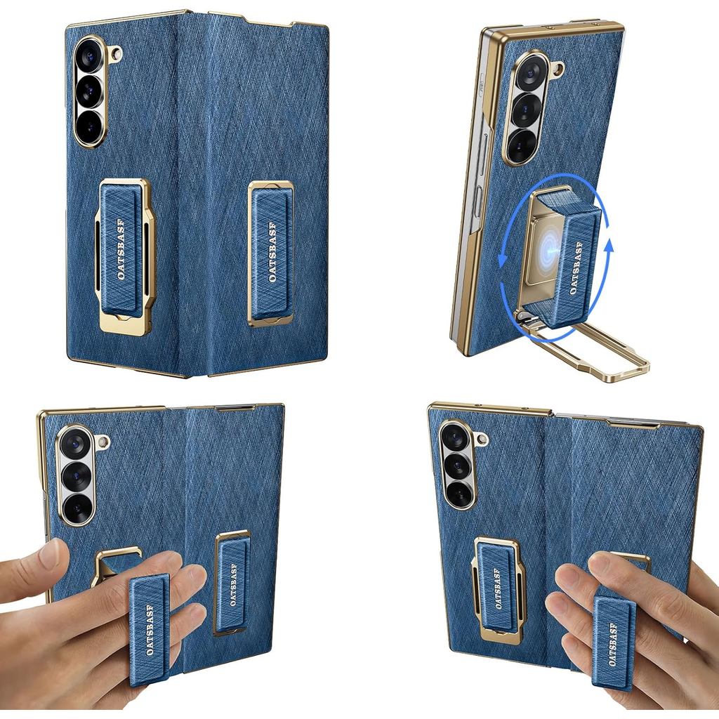 Capa de Couro com Alça Dupla para Samsung Galaxy Z Fold 7, 360 °   Suporte Rotat