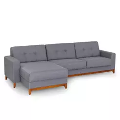 Sofá 4 Lugares com Chaise Herval Safira Linho Cinza, 300 cm