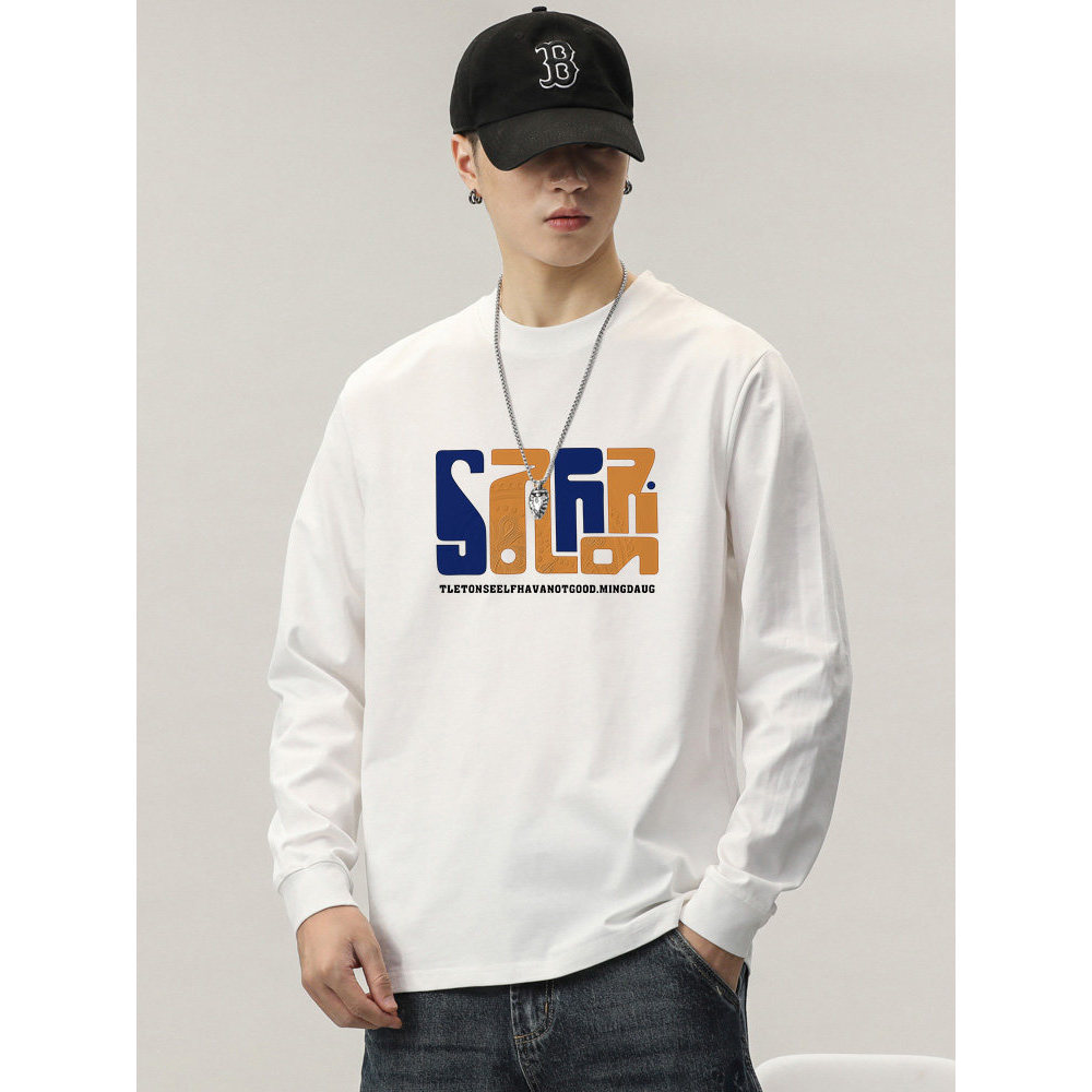280G puro algodão de manga comprida camiseta masculina primavera outono pesado americano solto Street Wear topo Casual m