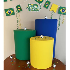 Trio de Capas Para Cilindro Tema Brasil Copa Do Mundo - AZUL ROYAL/ VERDE BANDEIRA/AMARELO OURO