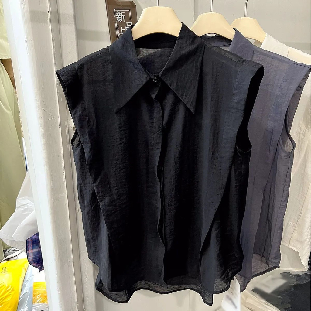 Bens europeus Tencel POLO colarinho sem mangas colete feminino primavera outono Bottoming interior barriga capa Chiffon