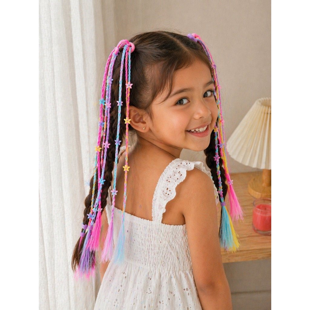 Mechas Coloridas Infantil para Meninas com Presilha – Peruca Fashion para Festa, Aniversário e Dia das Crianças