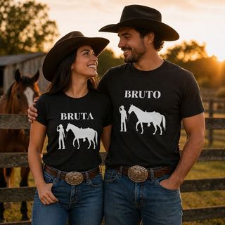 Camiseta Casal Unissex Bruta e Bruto Western Country Cowgirl Cowboy Festa De Peão