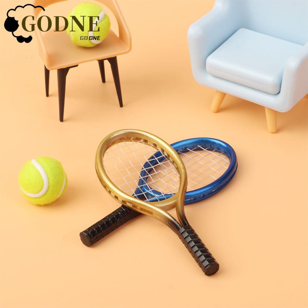 GODNESSFO 1 Conjunto De Raquete De Tênis Em Miniatura 1/6 1/12 Acessório Para Casa De Bonecas Crianças Jardim Mini E Bol