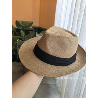 Estilo britânico palha trançado aba grande jazz chapéu masculino verão viagem protetor solar férias chapéu elegante All-