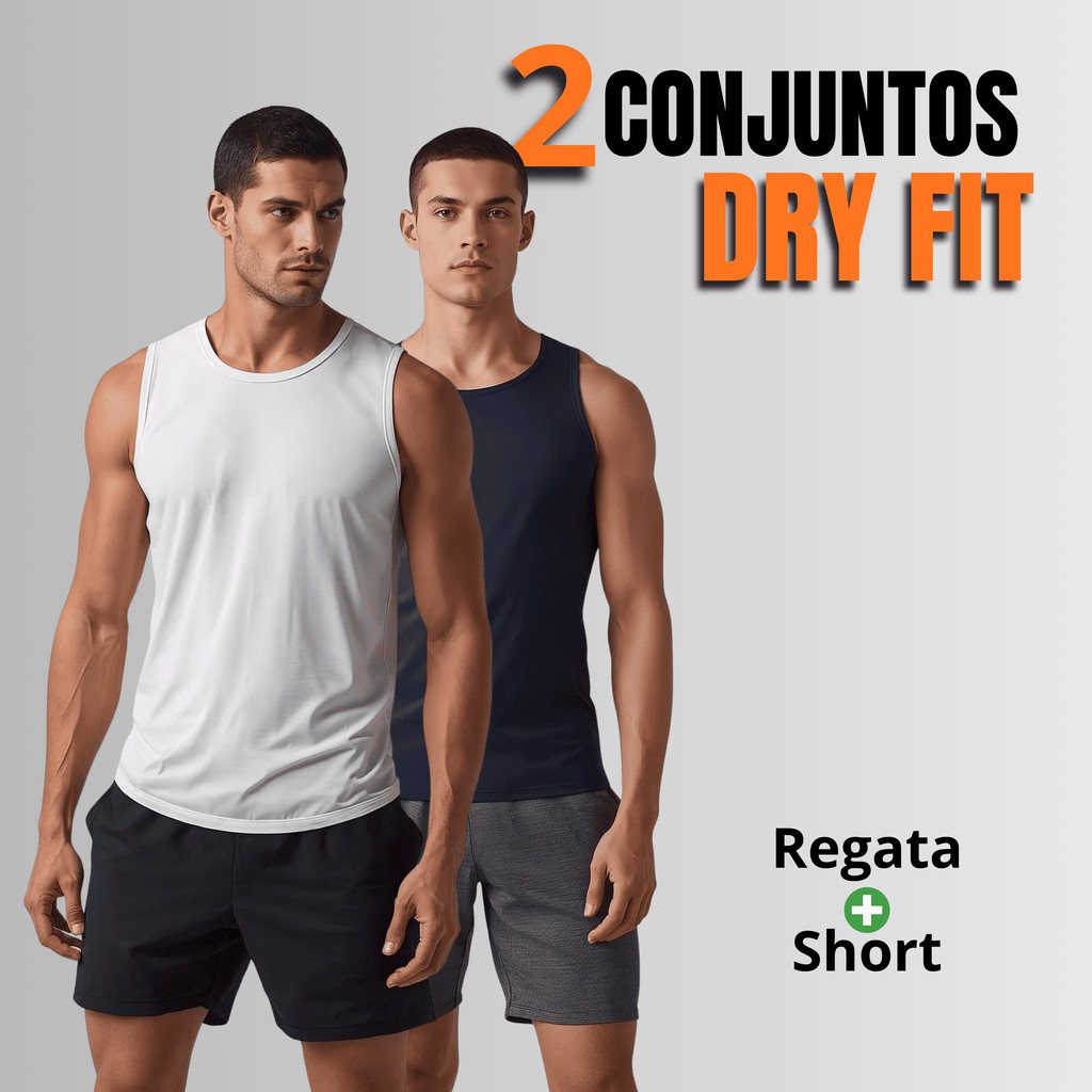 Kit 2 Conjuntos Regata Masculina Dry Fit + Short Bermuda Academia Fitness Treino Casual Premium
