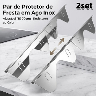 Par de Protetor de Fresta Fogão e Bancada em Aço Inox Ajustável 35 a 70cm - Veda Vão de Cozinha Resistente ao Calor