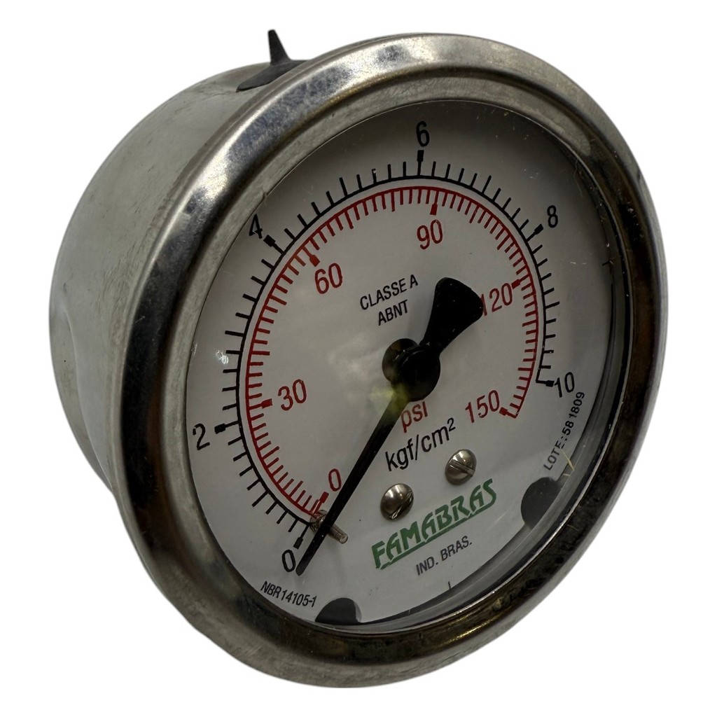 Manômetro Famabras 0-150PSI e 0-10kgf/cm2 1/4NPT 55mm