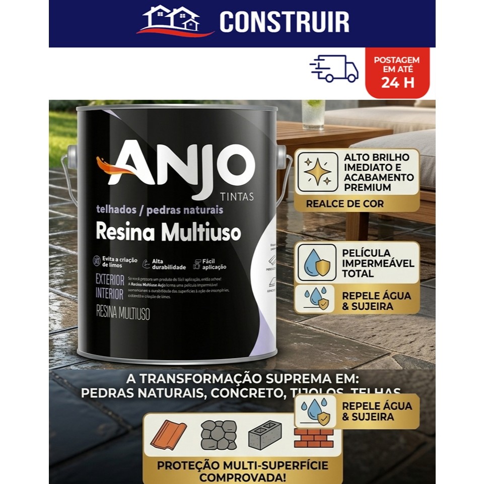 Resina Impermeabilizante Multiuso Anjo Telhas Pedras Tijolos Alto Brilho Base Água Incolor Ceramica