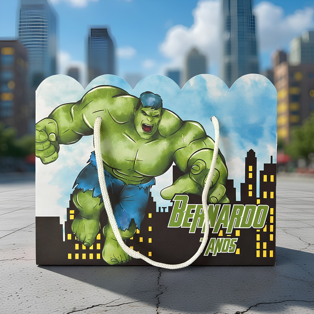 Kit Sacolinha Sacola Papelaria Personalizada Hulk Sacolinha de Lembrancinha Caixinha para Festa