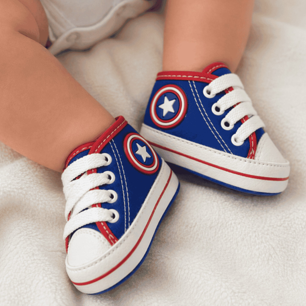 Sapatinho Bebê Infantil Cano Alto Bebê Estrelinha Vermelho e Azul