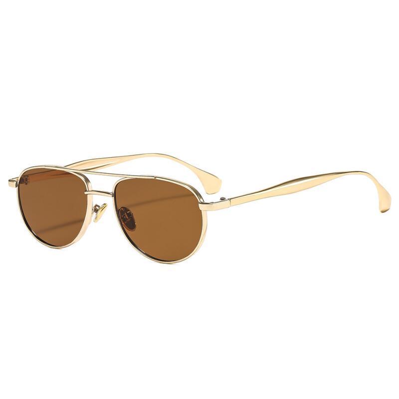 Óculos de sol masculinos e femininos, estilo piloto, com armação dupla e lentes ovais, design moderno, metal, punk, para