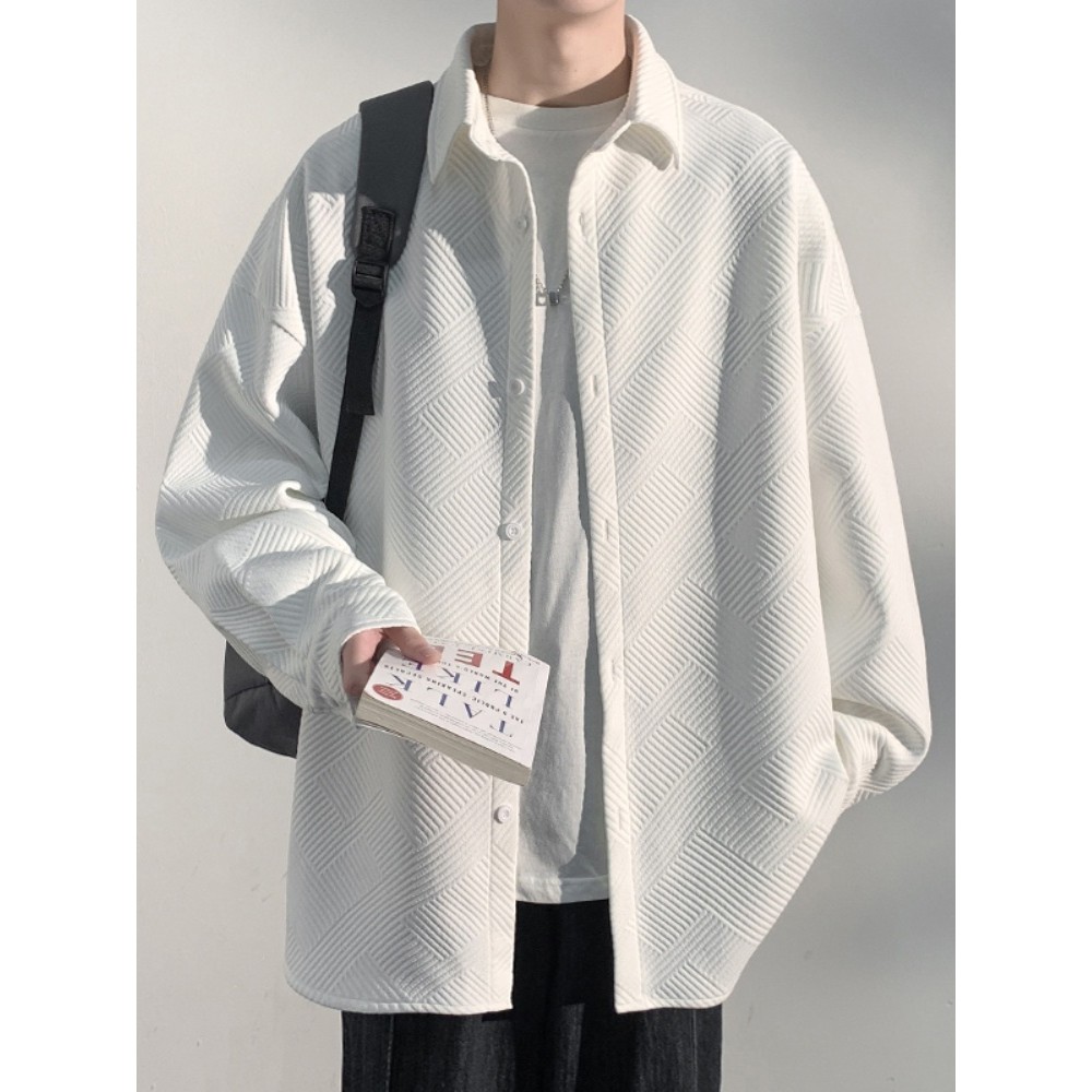 Jaqueta Waffle masculina camisa de manga comprida High-End sentimento rufião bonito camisa masculina branca roupas casua
